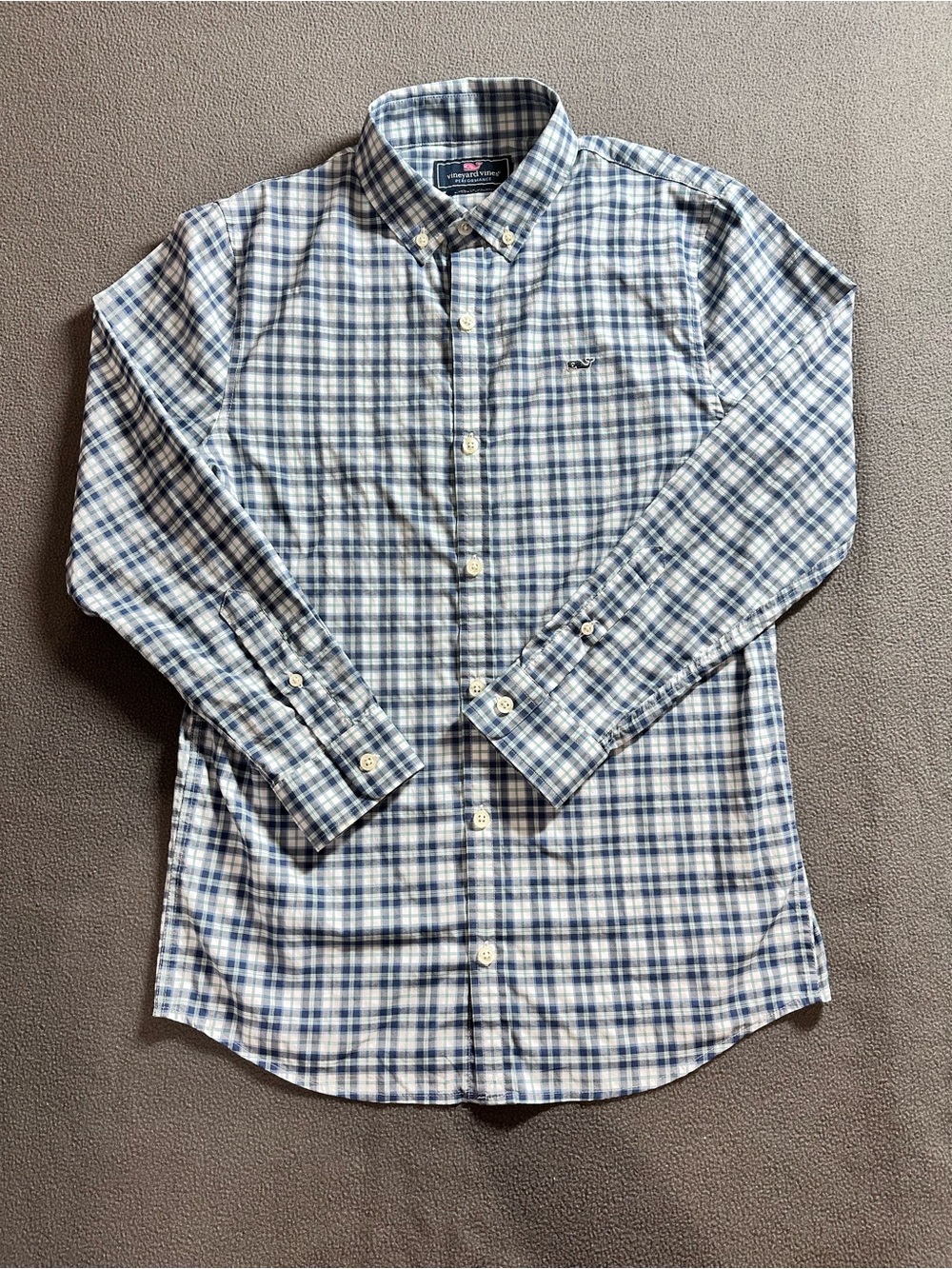 Vineyard Vines Blue White and Green Plaid Button-Down Shirt